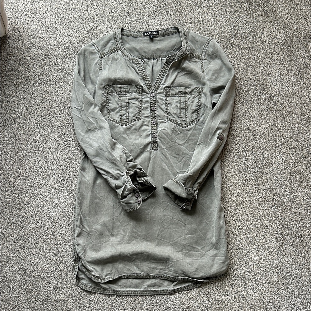 Express Washed Green Shirt Dress